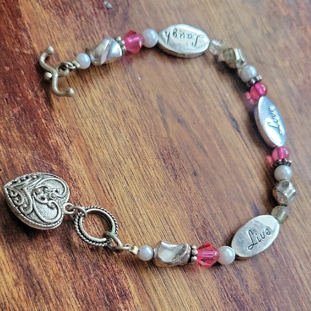 Elegant Pink Beaded Bracelet with Heart Charm